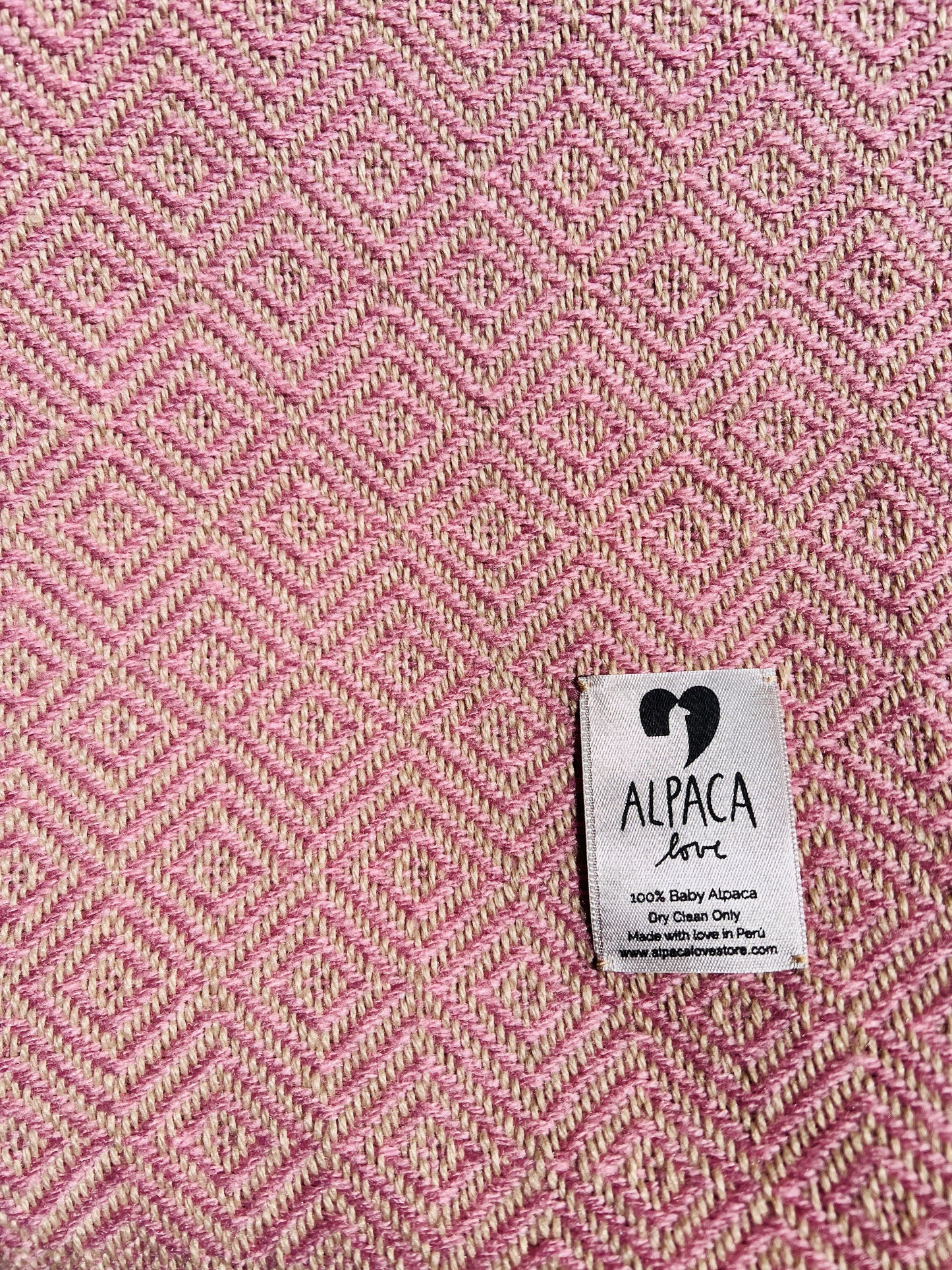 Alpaka Decke 100% Baby Alpaka Wolle Rosa Beige