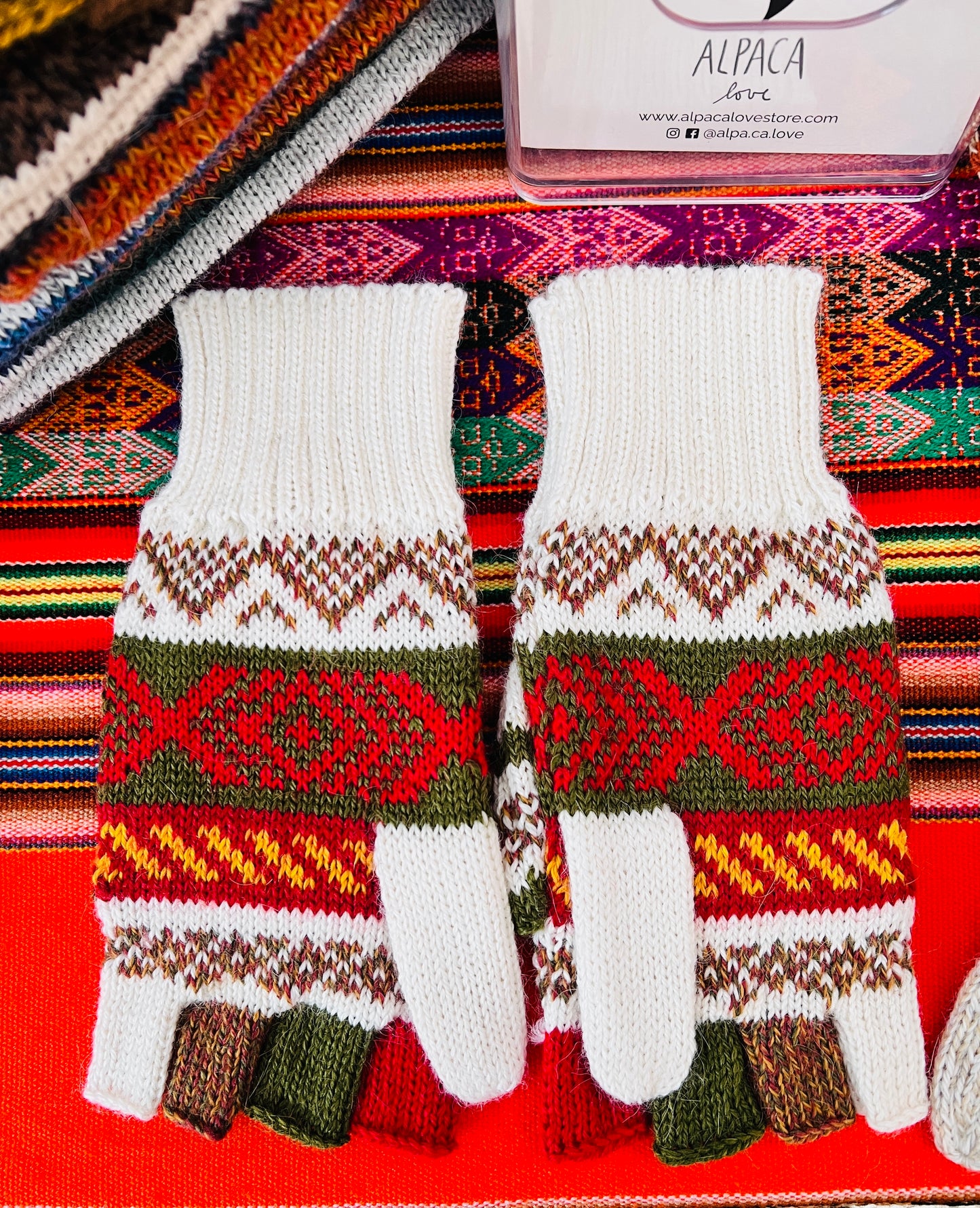 Alpaca Gloves / Folding mittens Baby Alpaca Wool White off