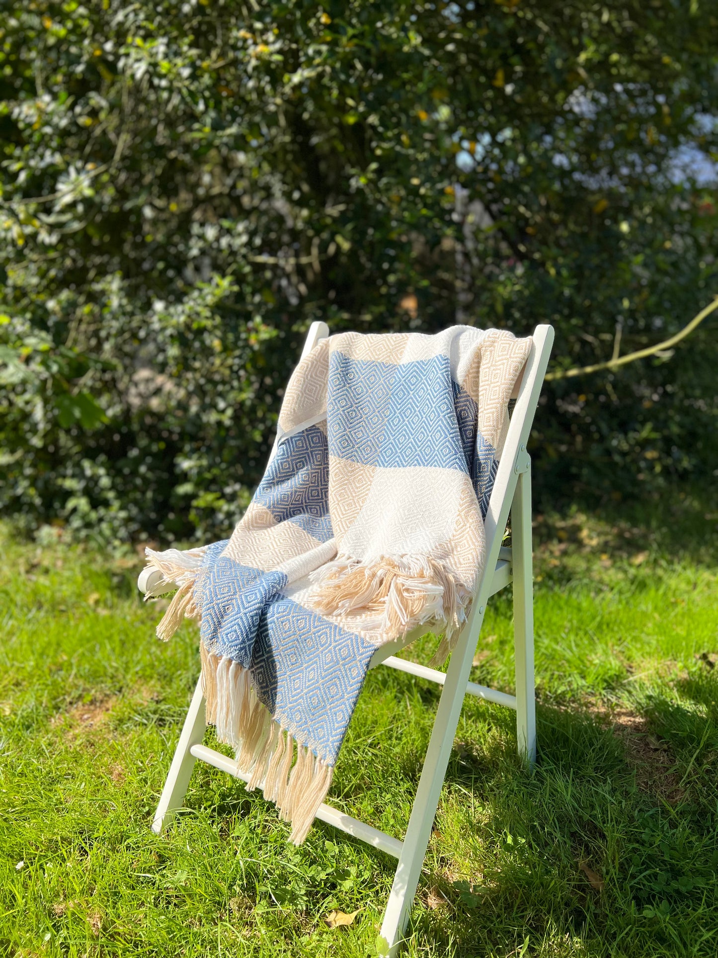 Alpaca blanket made of 100% baby alpaca blue white beige