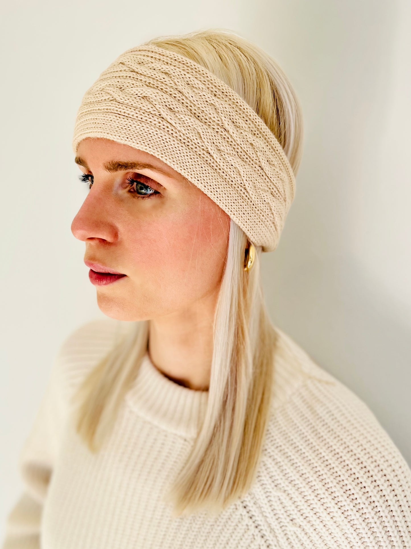 Headband 100% baby alpaca wool beige