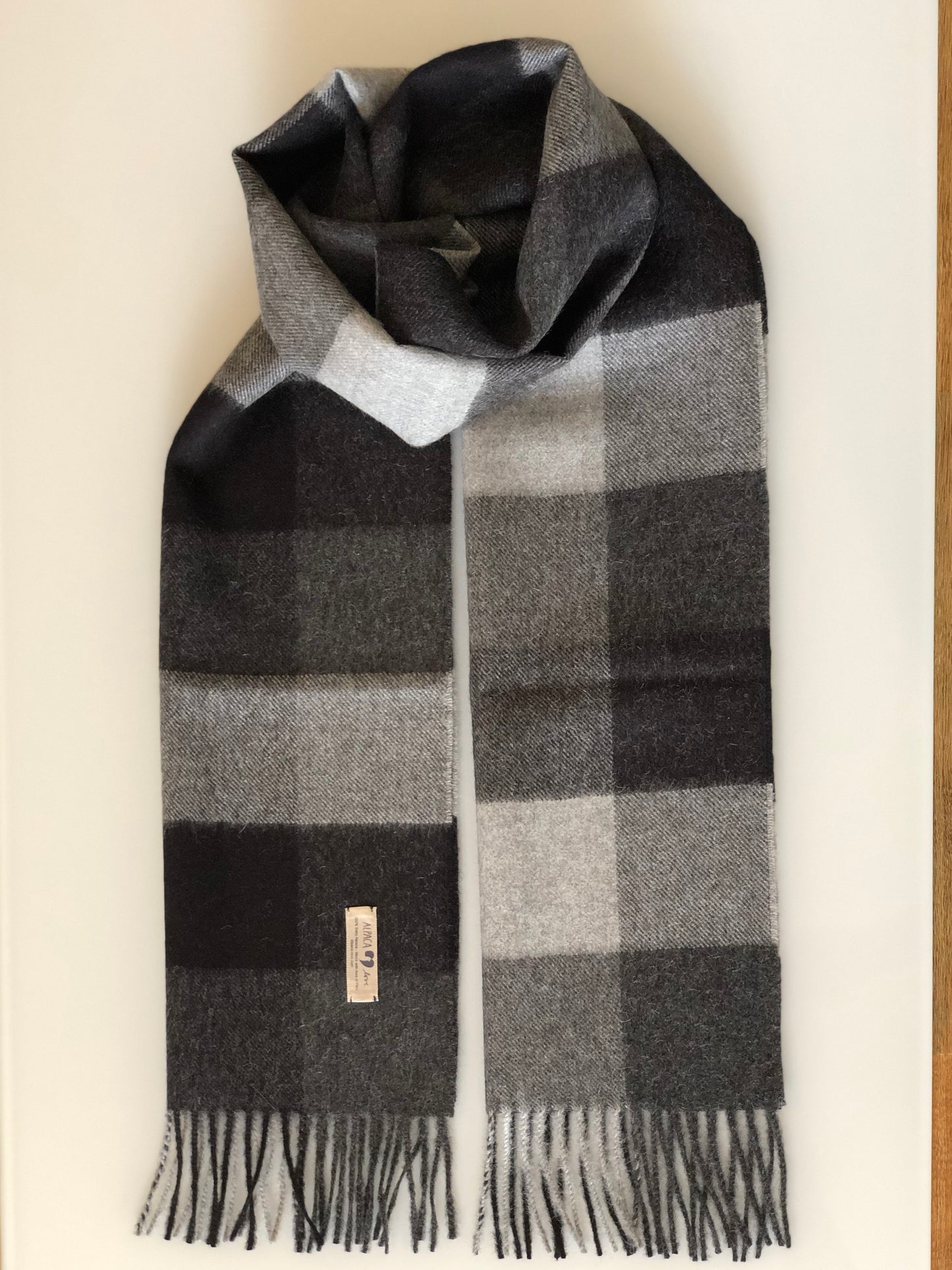 Scarf 100% Baby Alpaca Wool Black-Grey