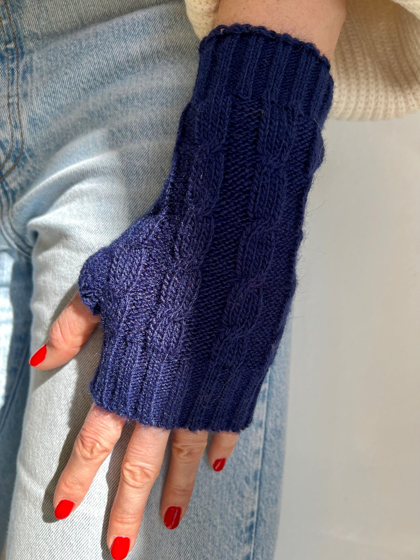 Fingerless gloves 100% baby alpaca wool blue