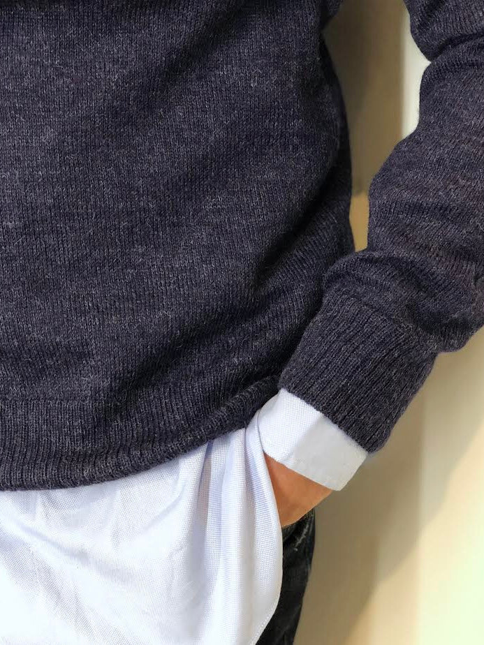 Men's Sweater 100% Baby Alpaca Wool Dark Blue