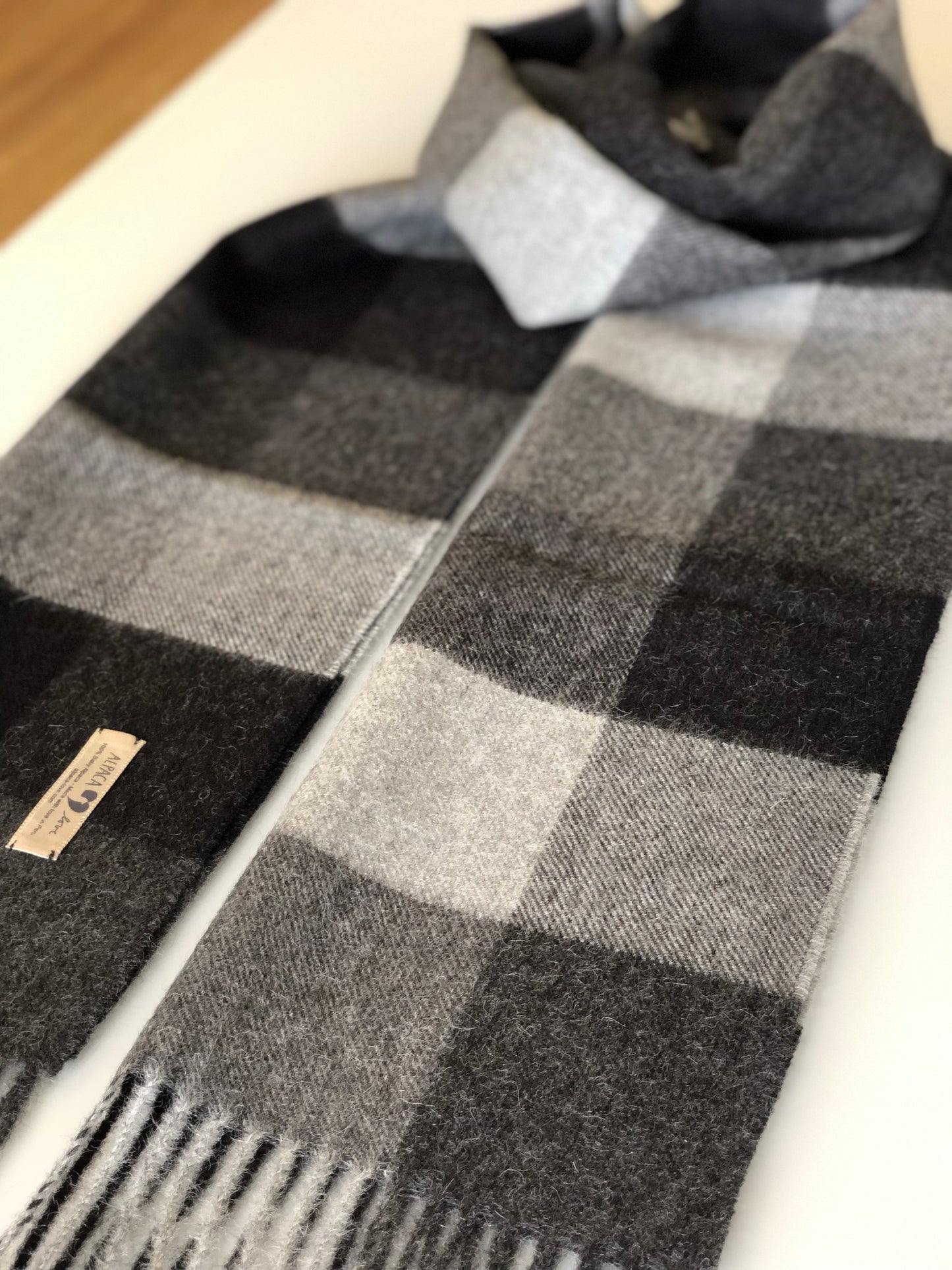 Scarf 100% Baby Alpaca Wool Black-Grey