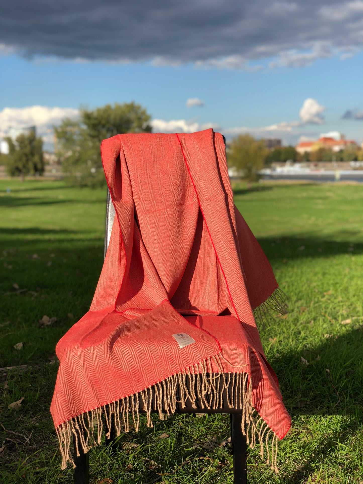 Alpaca Blanket Herringbone Red 100% Baby Alpaca Wool