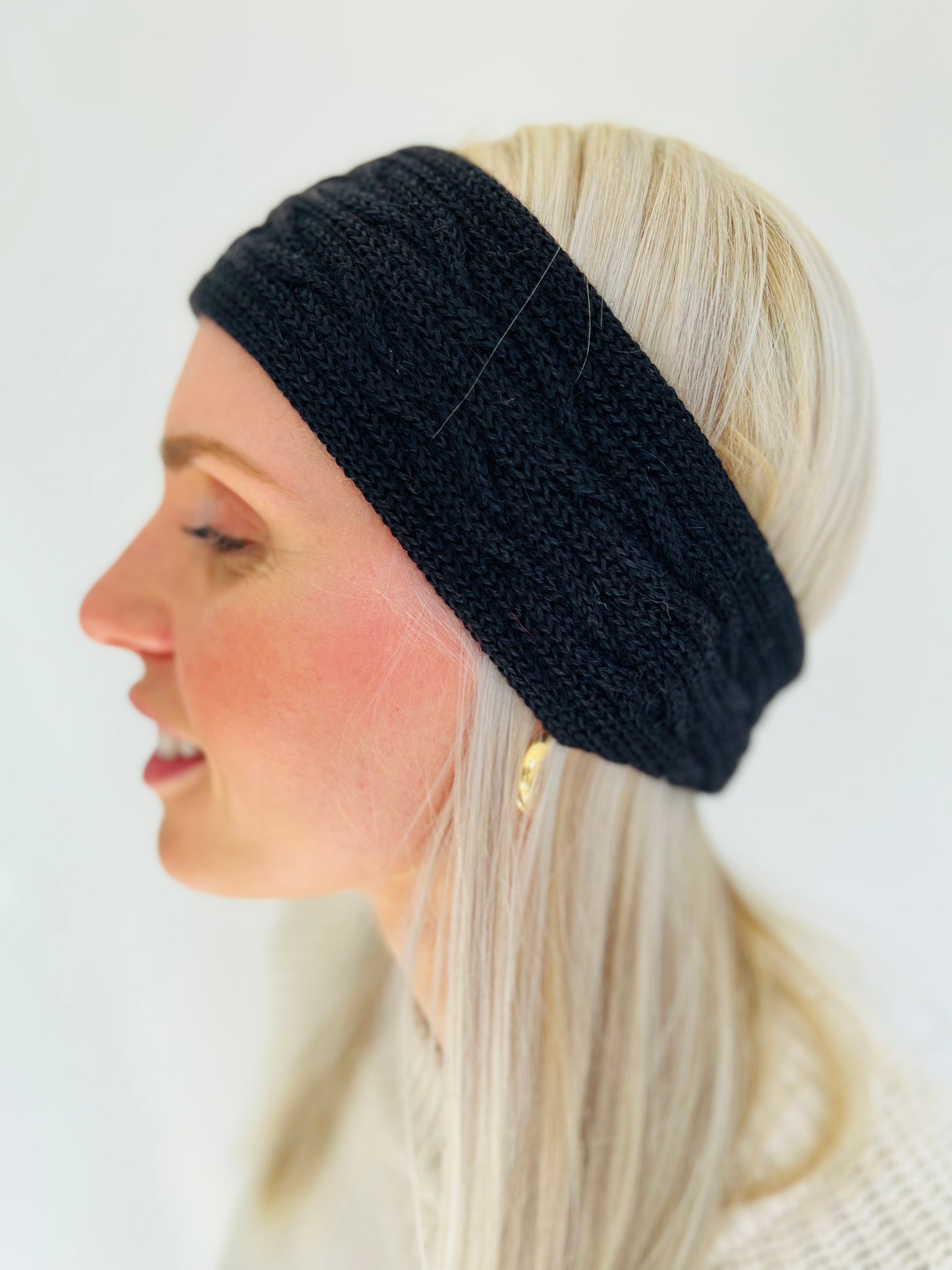 Headband 100% baby alpaca wool black