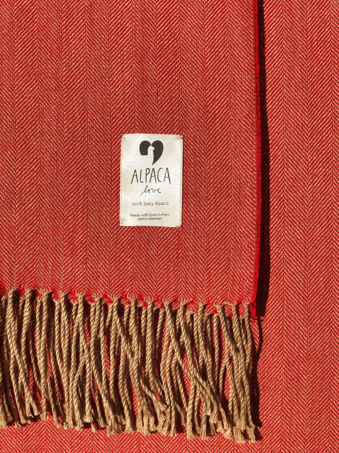 Alpaca Blanket Herringbone Red 100% Baby Alpaca Wool